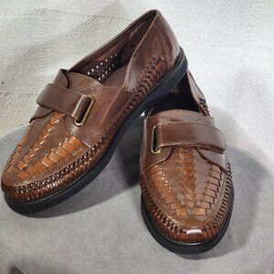 Deer Stags Genuine Leather Upper 2 Tone Braided Brown Slip on Haband Loafer 7.5D